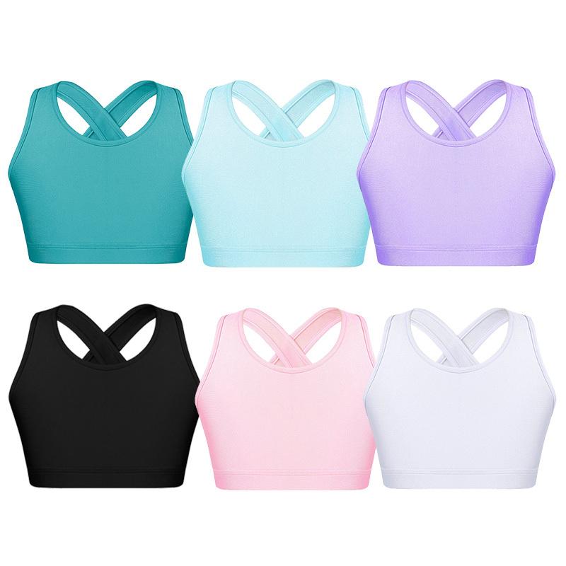 Kids Girls Cirss Cross Back Crop Vest Top for Gymnastics Dance Yoga Running Costume