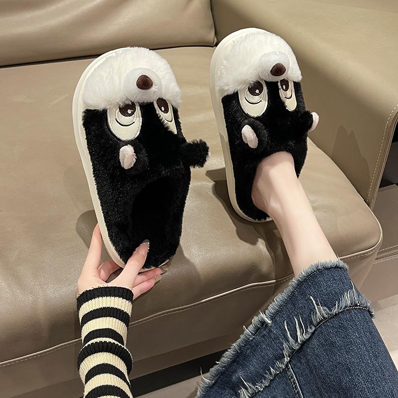 Fashion Women Winter New Cartoon Squirrel Cotton Slippers Flat Fluffy Slippers Fashion Home Indoor Fur Slippers Warm Soft Plush Shoes
