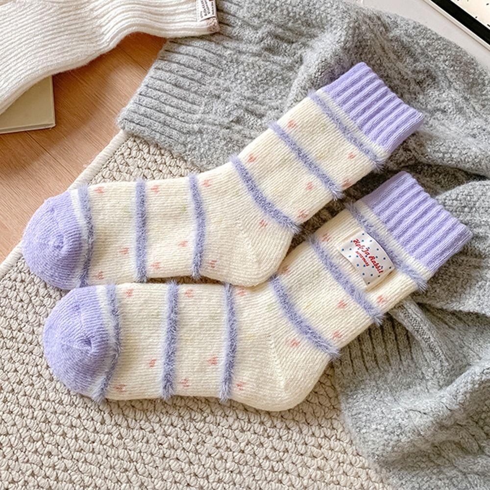 Absorb Sweat Mid Tube Socks Candy Color Thickened Floor Socks Korean Women's Socks Autumn Winter