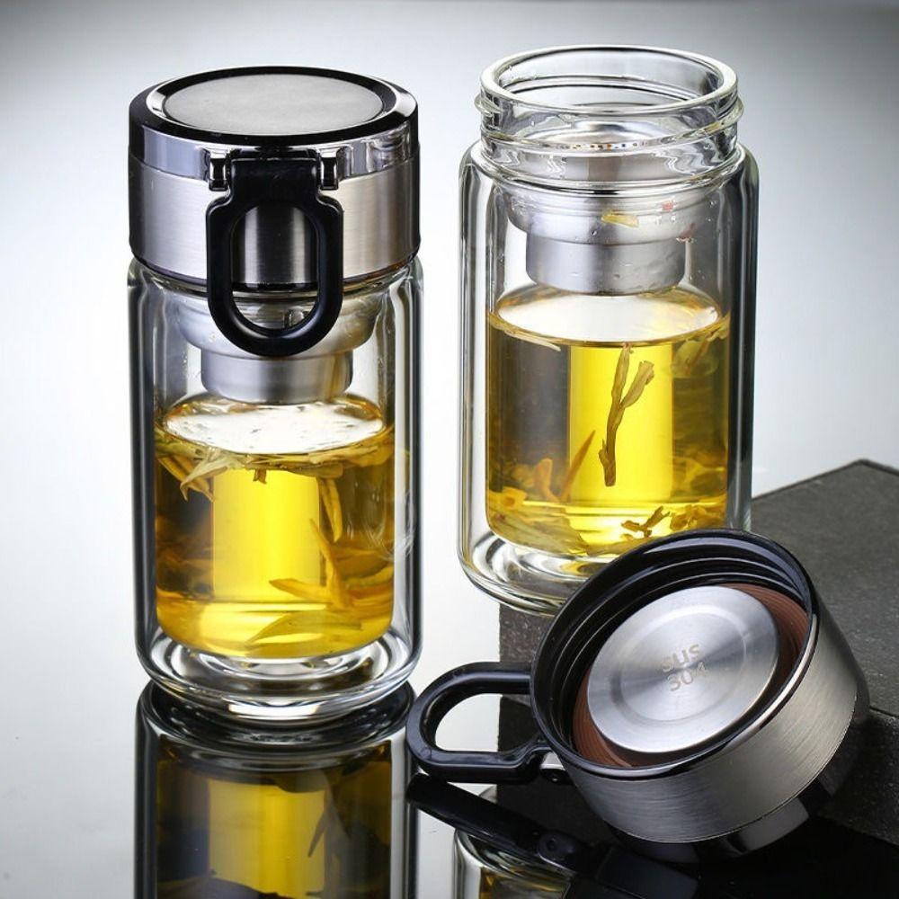 240/300ML Glass Water Bottle Double-Layer Tumbler Drinkware Leak Proof Glass Teapot Outdoor