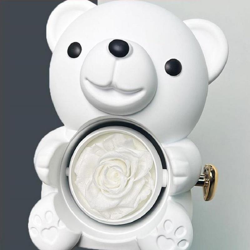 Новая вращающаяся шкатулка для украшений «Обнимающий медведь с розой», подарочная коробка с вечным цветком для девушки, ко Дню матери, на День святого Валентина, рождественский подарок