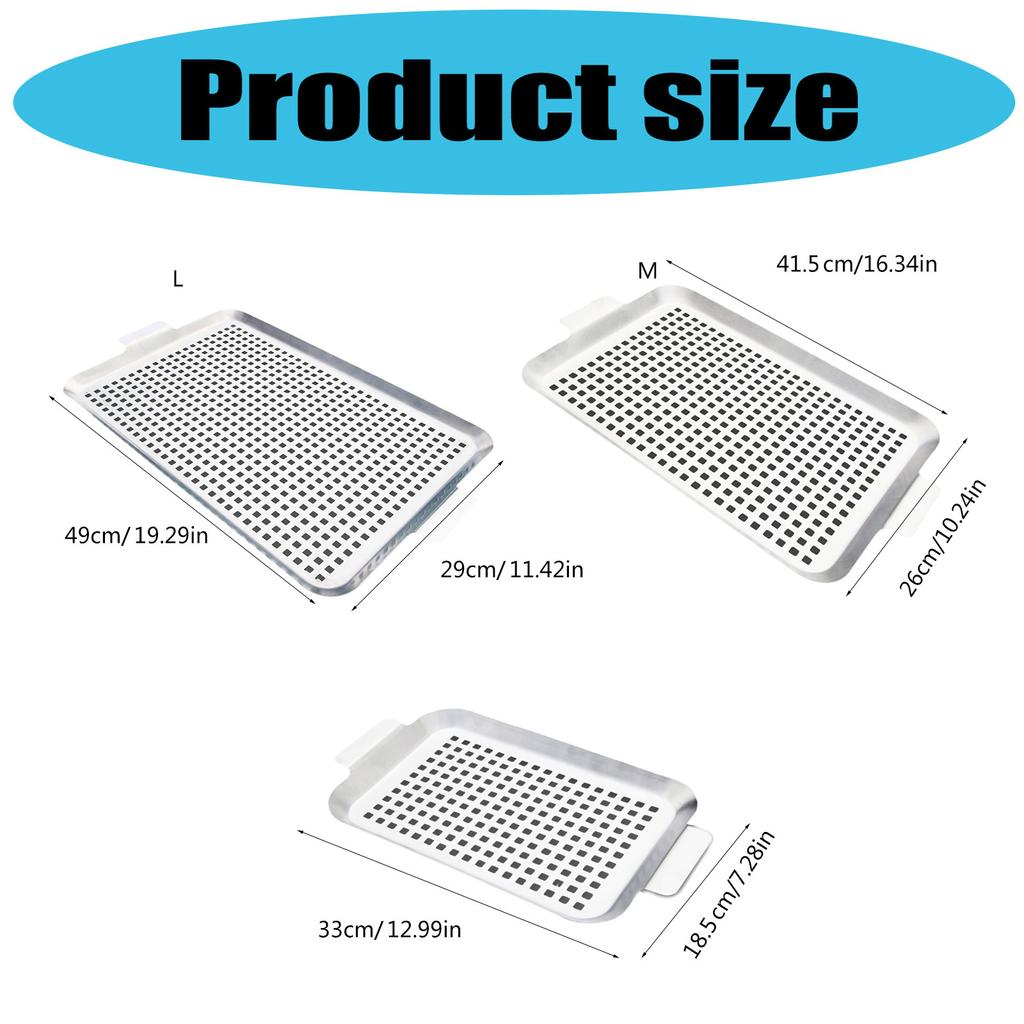 Sturdy Stainless Steel Grill Pans For Outdoor BBQ With Perforated Design And Handles Ideal For Vegetables Fish Meat