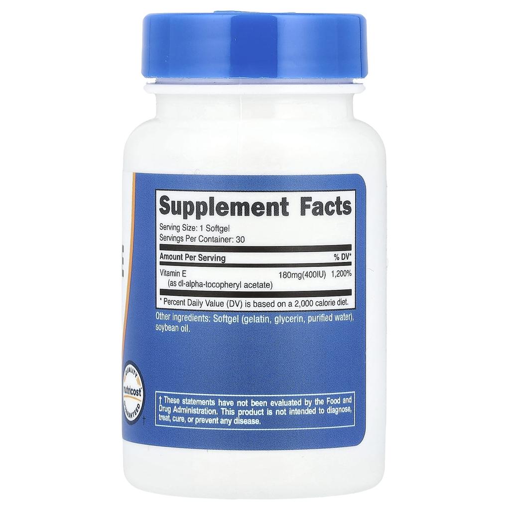 Vitamin E, 180 mg (400 Iu), 30 softgels