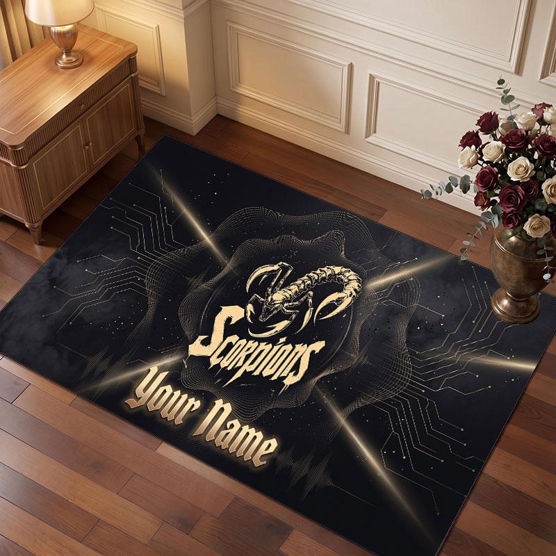 Scorpions Personalized Crystal Velvet Carpet, Customized Name Text Soft Anti‑Slip Rug for Living Room Bedroom