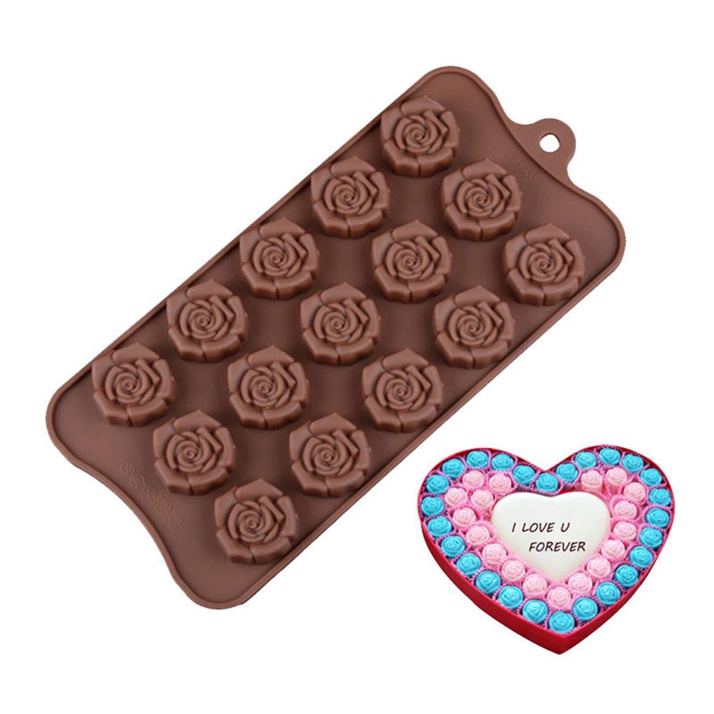 15-grid Silicone Chocolate Mold Reusable Rose Flower Shape Molds Cake DIY Crafting Handmade Kitchen Baking Mould for Biscuits