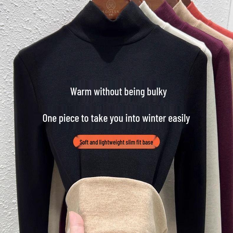 Женский утолщенный бархатный базовый слой с высоким воротом на флисовой подкладке, теплая кашемировая водолазка, осень 2025