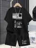 Teenage Boy Night Sky Pattern Casual Summer Short-sleeved Set - Outdoor Sports T-shirt and Shorts Set