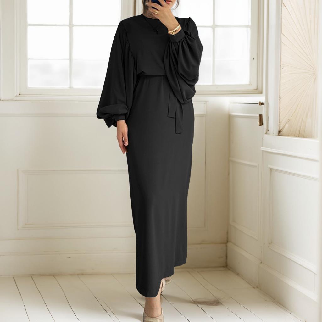 ZANZEA Женское повседневное платье с круглым вырезом и длинным рукавом