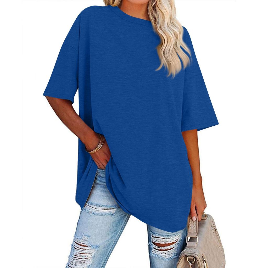 Womens' Fashionable And Casual Solid-color Basic Round-neck Short-sleeved Top