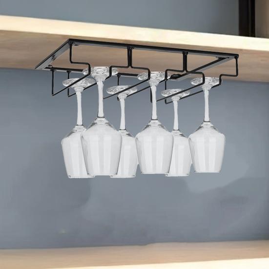 Трехъярусная полка для бокалов для вина, Черный металлический держатель для сушки бокалов, Органайзер, Крепление под шкаф