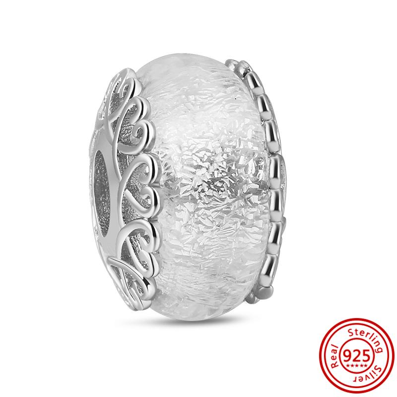 S925 Стерлингового Серебра Прозрачный Циркон Снежинка Гербарий Сверкающие Бусины Паве Подходит Оригинальный Браслет DIY Изящные Ювелирные Изделия