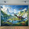 Реалистичный Гобелен с Динозаврами, 150x130 см, Декор Стены с Доисторическим Водопадом и Горной Стеной для Комнаты Мальчика и Дня Рождения