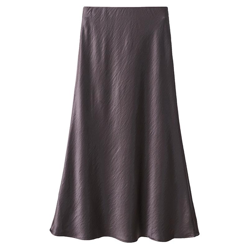 Французская атласная миди-юбка А-силуэта с высокой талией для женщин - Осенняя коллекция