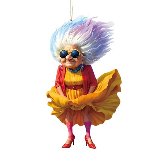 Acrylic Car Rear Princess/Old Lady Christmas View Mirror Charm Fairy Ornament 2D Flat Auto