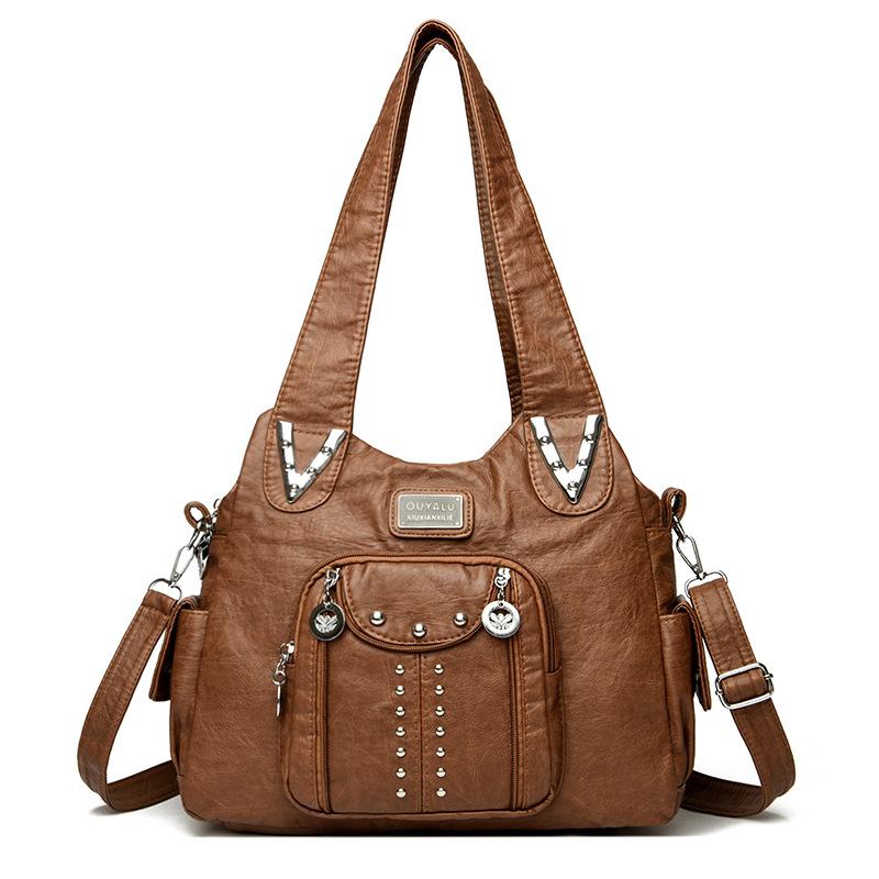 Мягкая кожаная сумка женская 2024 новая модная универсальная сумка через плечо из потертой кожи для женщин среднего возраста повседневная сумка для мам