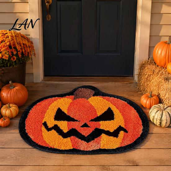 Thickened Cashmere-like Rug Halloween Bath Mat, Non-Slip Fluffy Ghost Rug, Gothic Pumpkin Absorbent Washable Dirt-resistant Floor Mat Bathroom