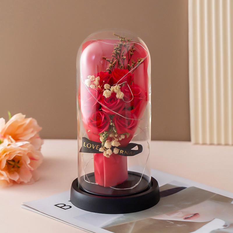 Creative Gifts Soap Rose Home Ornament Luminous Glass Cover Valentine's Day Christmas Decoration Gifts