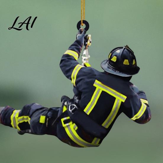 Firefighter Armor Car Rear View Mirror Pendant Fireman Uniform Accessories Christmas Acrylic