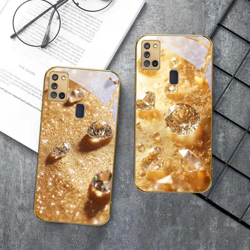 Блестящие золотые бриллианты Для Samsung A 31 32 A33 A34 35 14 A15 13 A16 25 26 50 52 53 54 55 56 70 71 72 73 Золотой стеклянный чехол для телефона