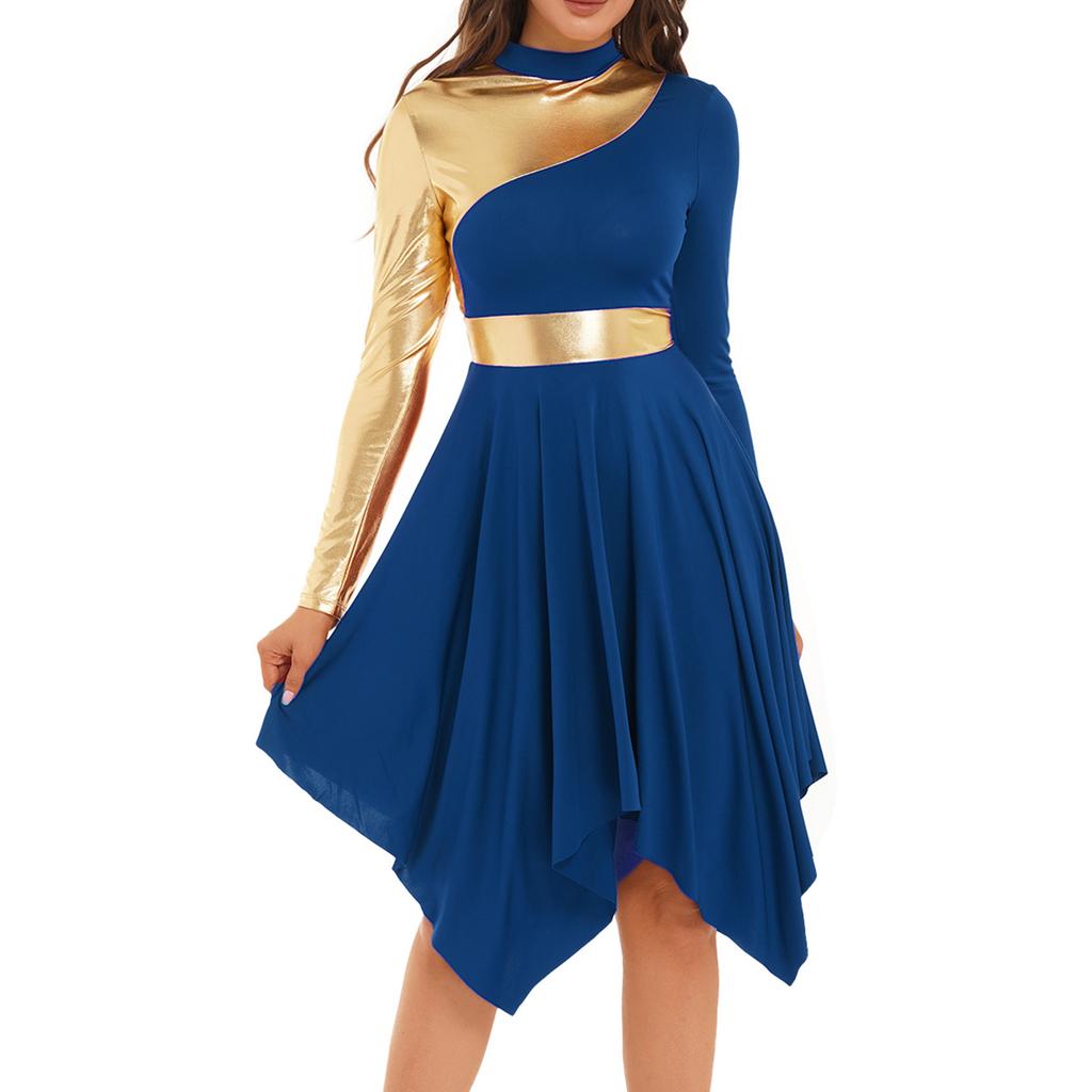 Женская туника цвета металлик с длинными рукавами для литургического прославления и танца, платье для лирического танца