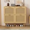 Shoe cabinet with 4 flip-down drawers, rattan with metal handles, for hallway, bedroom, apartment, country style, dimensions: 100 x 25 x 90 cm