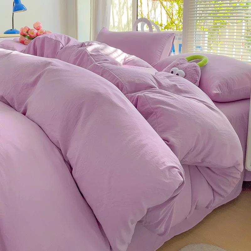 Solid Cotton Bedding Set For Boys with Sheet Duvet Cover Pillowcase Single Couple Bedsheet King Queen Double Twin Size Bed Linen