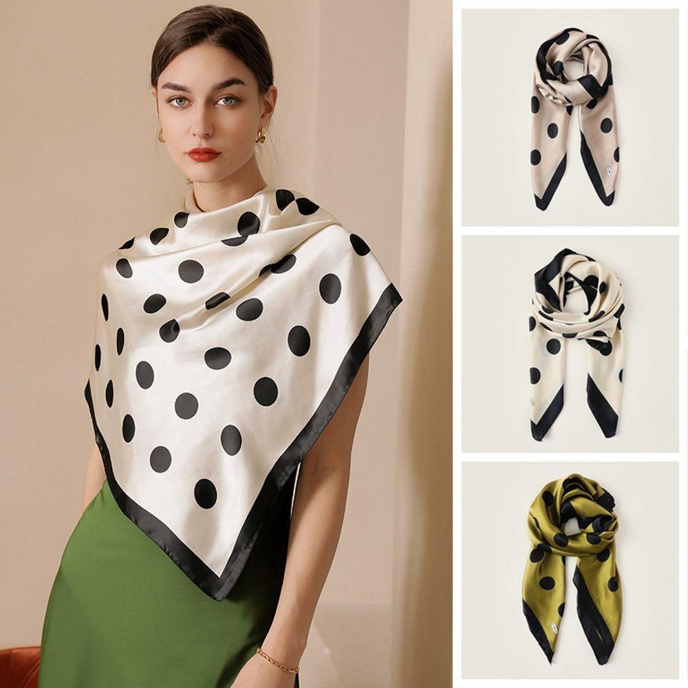 Elegant Women's Silk Scarf Soft Hijab Shawl Wraps Fashion Dot Print Silk Scarf  Bandana