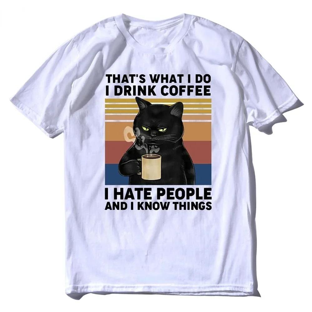 FunnyThat's What I Do I Drink Coffee I Hate People Vintage Summer Men's T-Shirt Humor Women Clothing Tops Tee