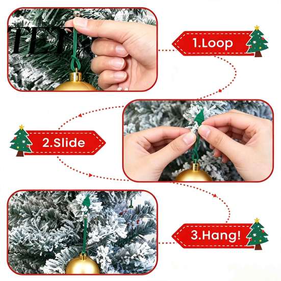 Decorative Garland Hangers 12 Pcs Christmas Hanger Ribbons, Silicone Ornament And Strings for Flexible Hooks Tree, Adjustable Sliding Holiday