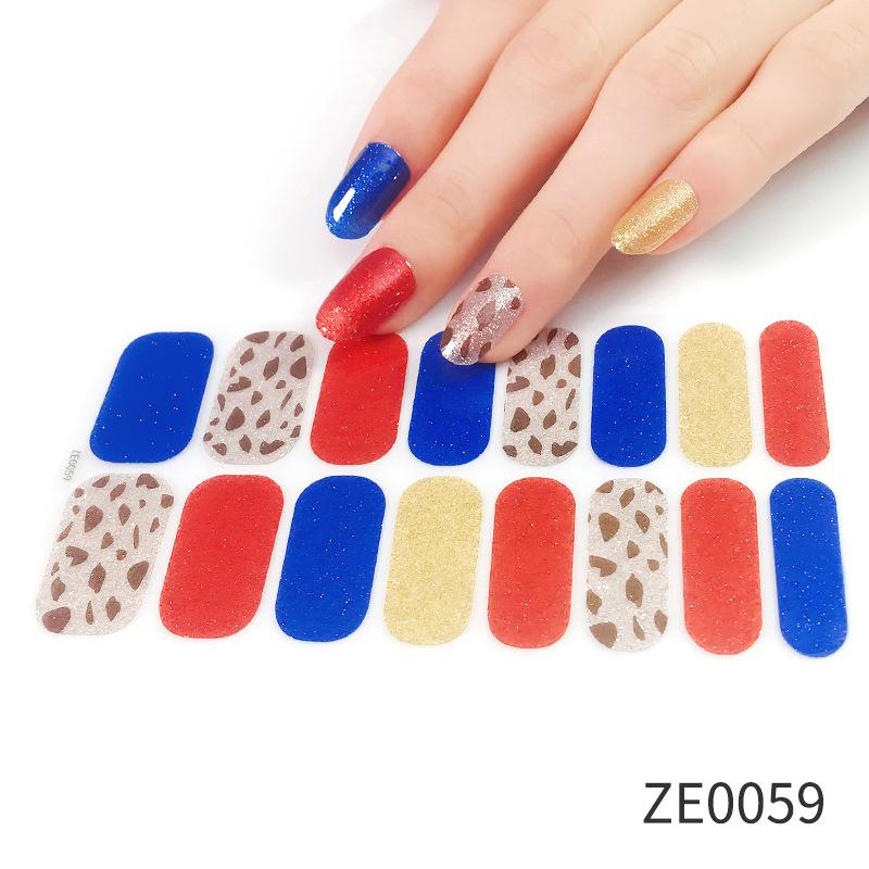 ZE European American Style Waterproof No-Cure Gel Nail Wraps, Full Cover Blend Color Block Spring Summer Nail Stickers, Nail Patch Films