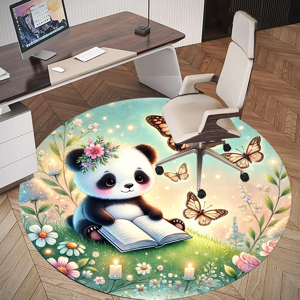 1pc panda butterfly Round Chair mat Area Rug - Non-Slip, Floor Mat for Office, Bedroom, and Indoor Decor -1002070