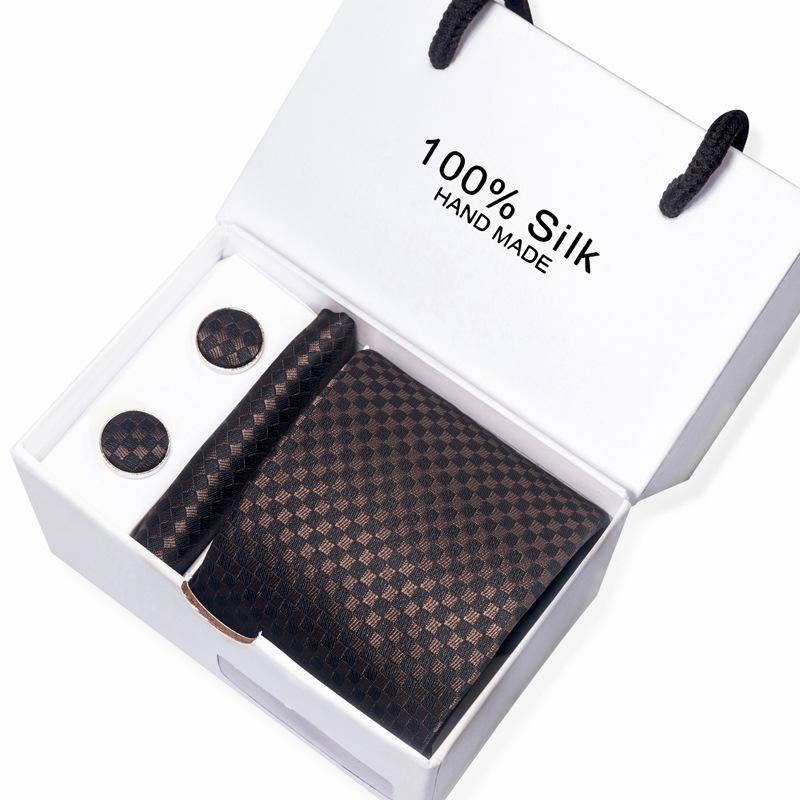 Мужской деловой галстук, квадратный шарф, подарочная коробка, полосатый простой костюм, рубашка, галстук, черный подарочный набор в коробке
