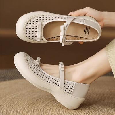 Французский ретро стиль мода женская повседневная обувь для работы с круглым носком на платформе, туфли-лодочки с мелким вырезом, сандалии с перфорацией