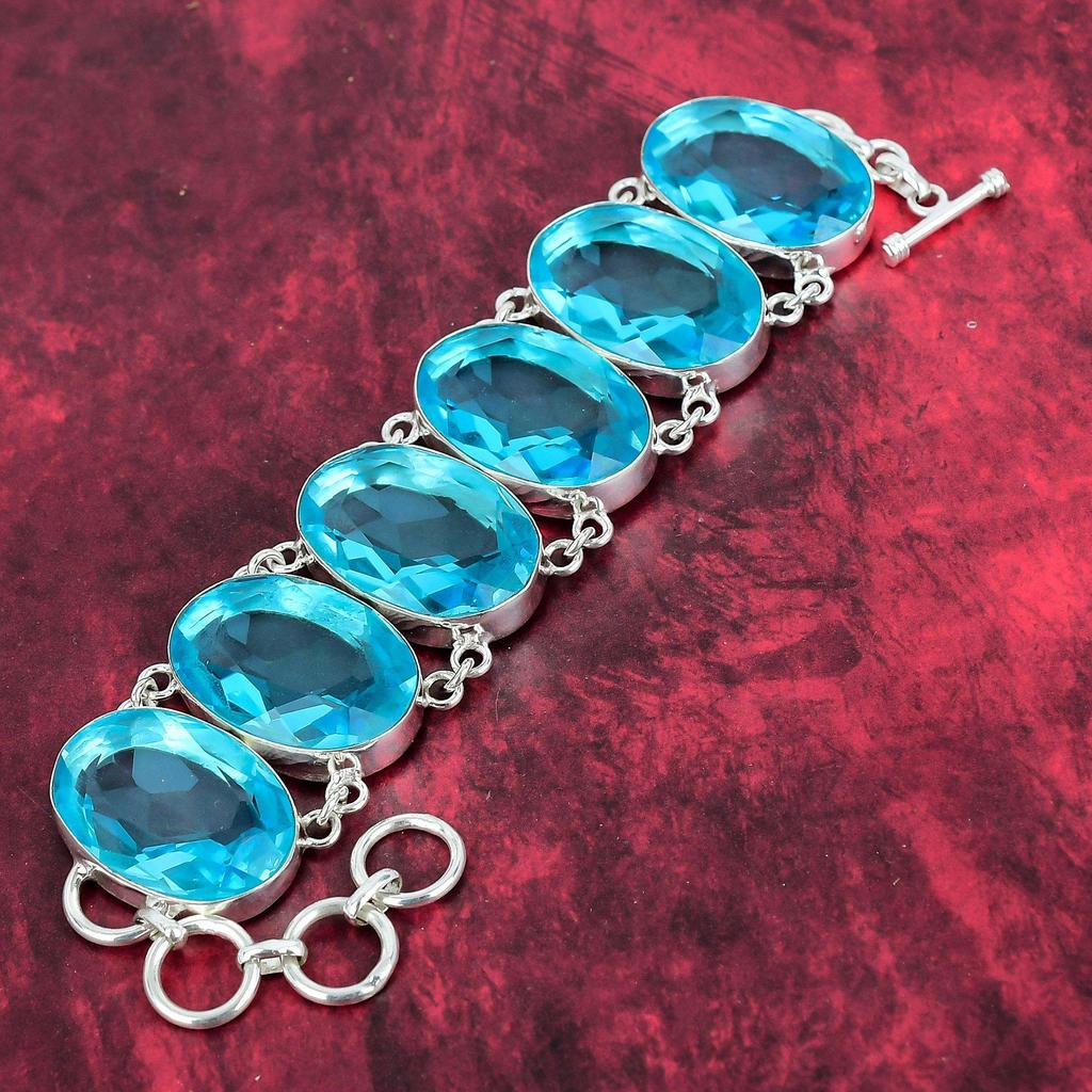 Swiss Blue Topaz 925 Solid Sterling Silver Jewelry Set, Gemstone Necklace & Bracelet Jewelry Set For Her, Anniversary Gift Handmade Jewelry Set