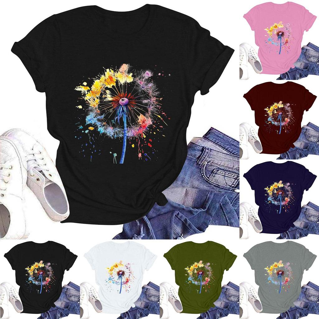 Women's Casual Round Neck Short Sleeve Pullover Printed T-Shirt Top