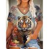 Women'S V-Neck T-Shirt With 3D Tiger And Butterfly Print Casual Short Sleeve Summer Top Wear Casual Summer