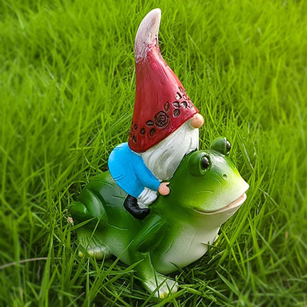 Cartoon Garden Gnomes Figurine Funny Dwarf Sculpture Creative Gnome Riding Frog Statue  Home