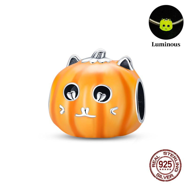 Halloween Charms Bead Copper Luminous Pumpkin Ghost Dangle Fit Bangle Bracelet Necklace Diy Jewelry