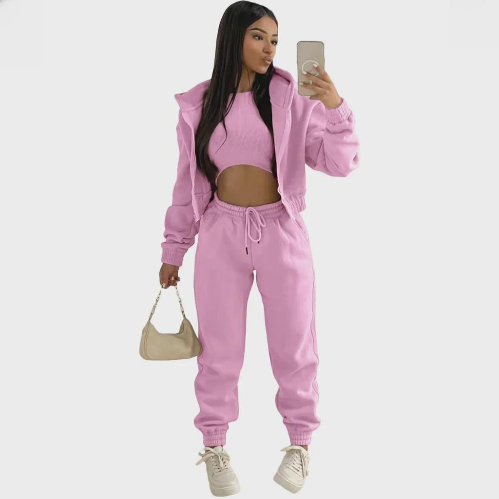 В наличии: 2022 Женская европейская и американская толстовка из 3 предметов с капюшоном и спортивный костюм для отдыха в бархатном стиле