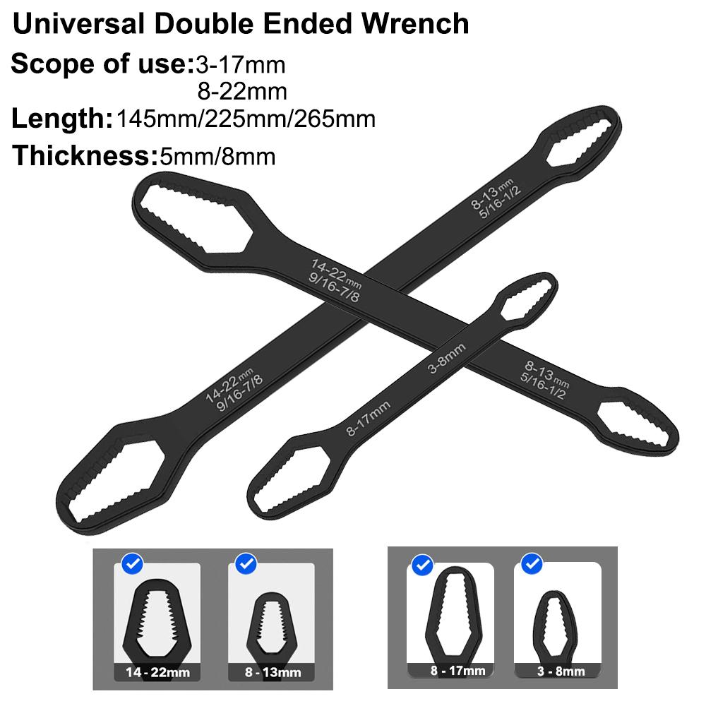 1 шт. Двусторонний многофункциональный универсальный гаечный ключ, универсальный гаечный ключ, 3-17 мм, самозатягивающийся ленивый гаечный ключ, инструменты для ремонта, хром-ванадиевая сталь, многофункциональный