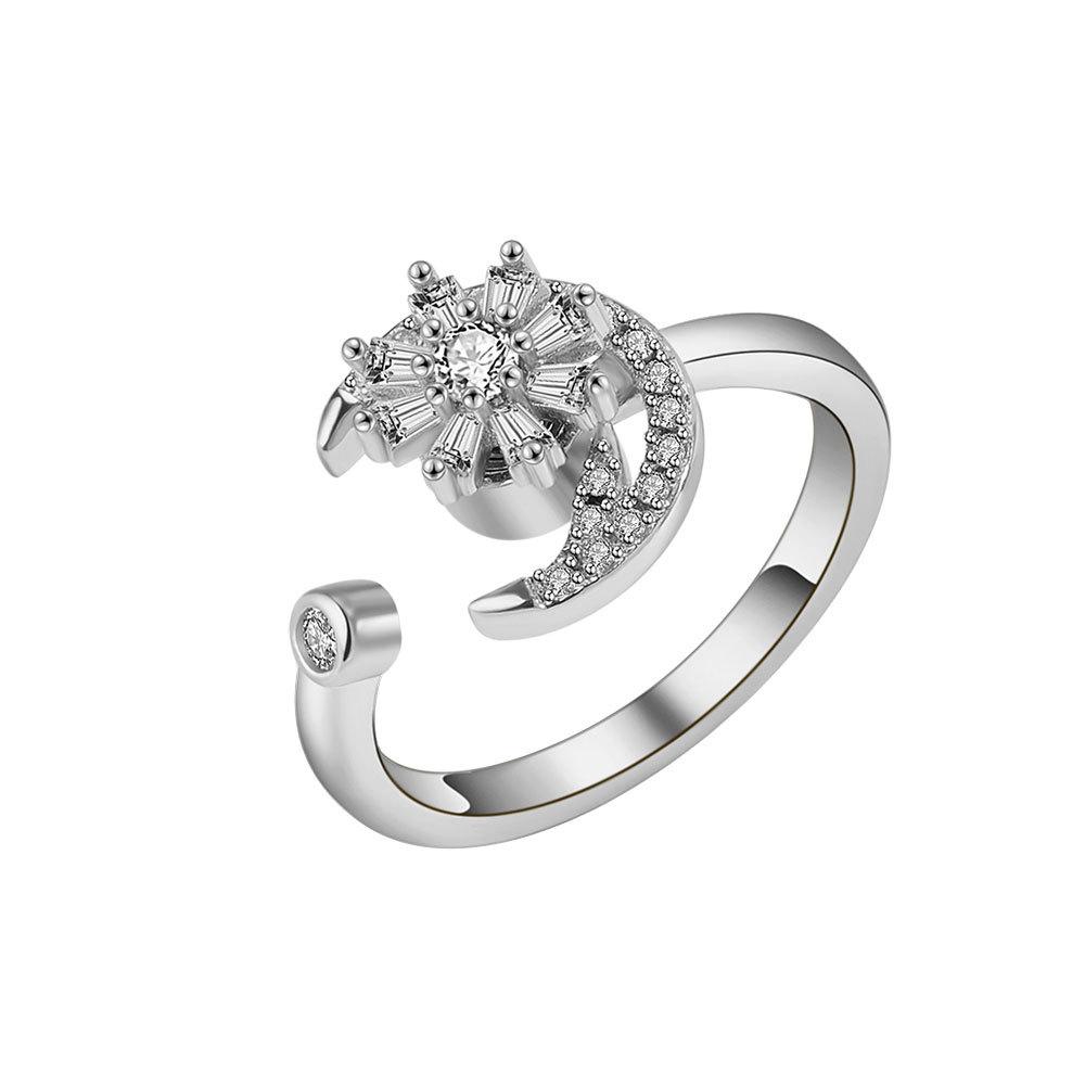 Women Anxiety Relief Spiral Spinner Ring Adjustable Open Band With Zircon Stress Reducing Jewelry For Calming