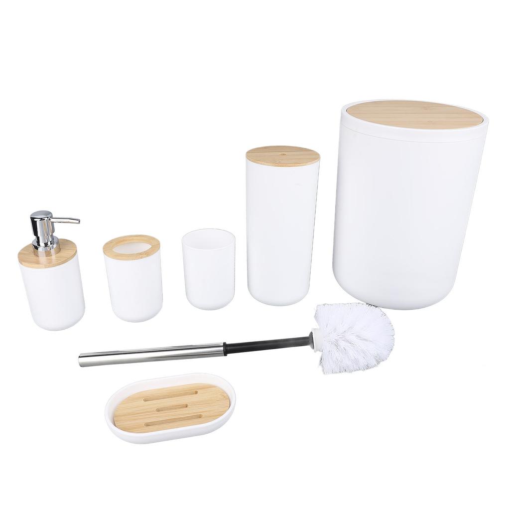 6PCS Bathroom Accessories Set PP Trash Can Soap Dispenser Soap Dish Toothbrush Holder Cup Toilet