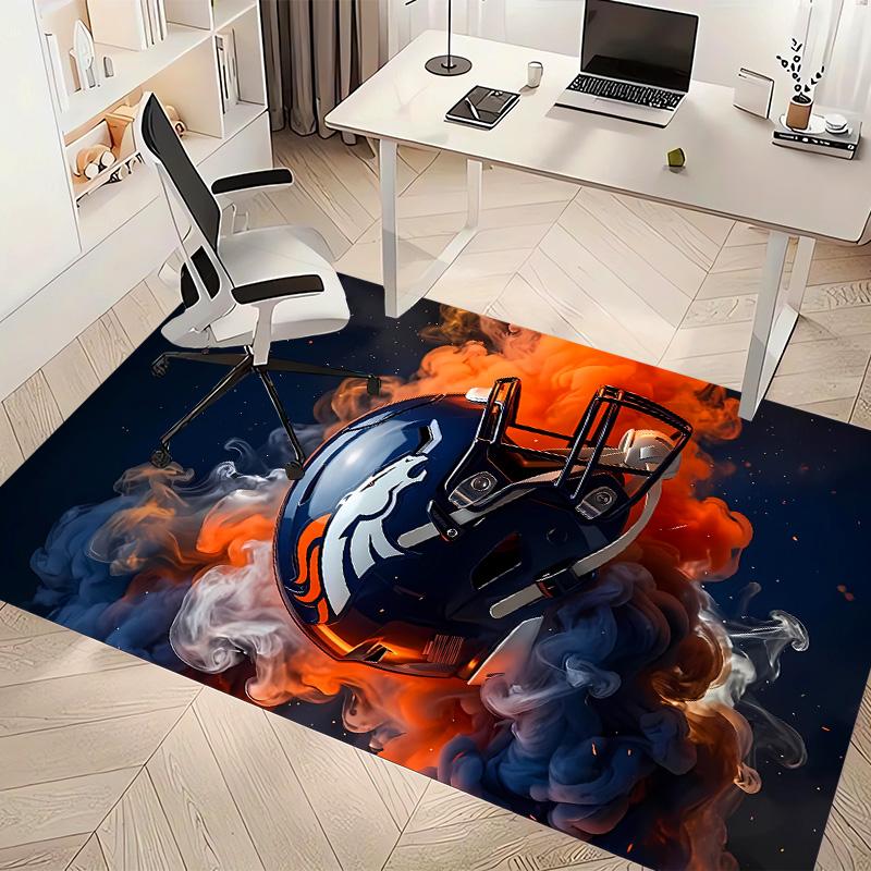 D-Denver Broncos LOGO Print Area Rug - Soft, Washable Non-Slip Indoor Mat for Office Chairs, Living Room, Home Office Decorative Rug