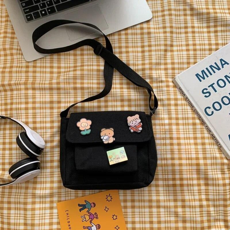 Милая холщовая маленькая сумка, женская диагональная сумка в стиле Харадзюку, дикая студенческая сумка на плечо для девочек, сумки для женщин