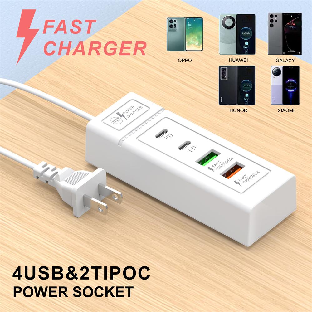 4 Ports USB C Charger Power Strip PD Type C Fast Charging Wall Charger Socket USB Quick Charge 3.0 EU/US/UK Plug Power Adapter