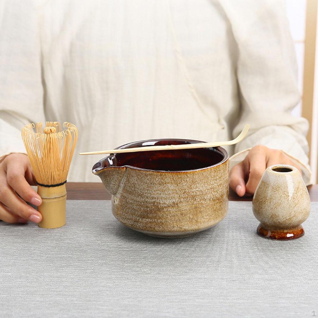 Чайный набор из 4 предметов из бамбука, венчик для матча и держатель, японский подарок для влюбленных, чаша с носиком