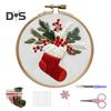 Christmas Embroidery Kit for Beginners And Adults Gnome Xmas Tree House Cross Stitch Kit with Embroidery Hoop Needles And Thread