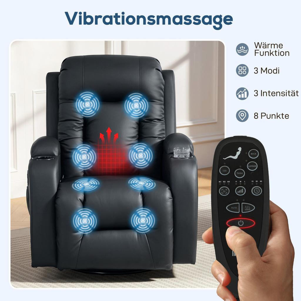 Massage Chair with Rocking, Reclining & Heat Function, 3 Modes, Rotatable, Black
