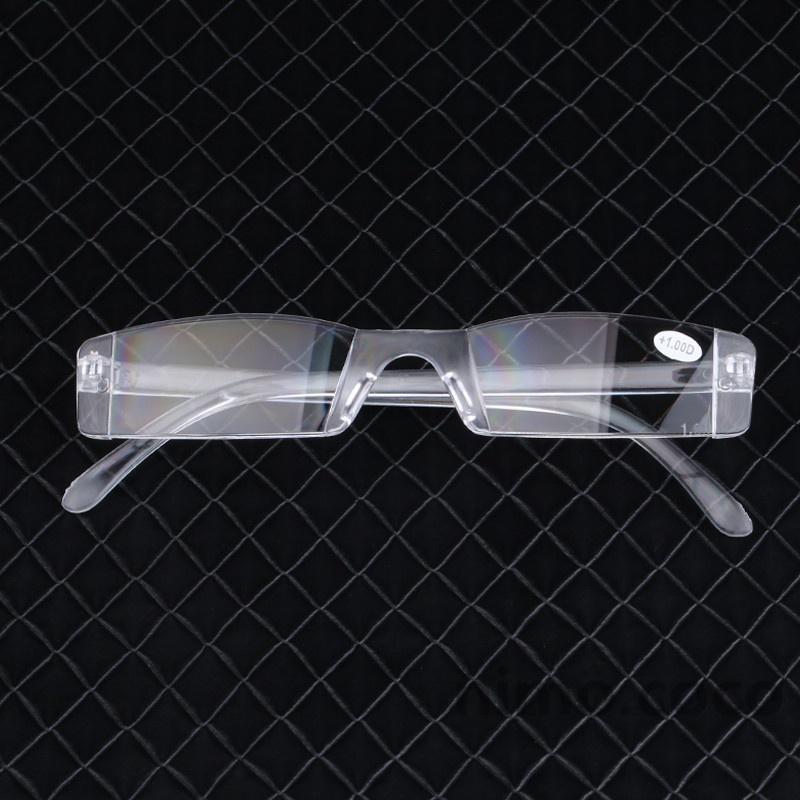Transparent Presbyopia Reading Glasses Unisex Clear Plastic Fashion Rimless Eyeglasses Resin High Quality