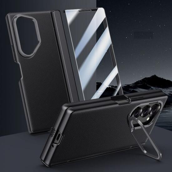 Для Samsung Galaxy Z Fold 6 Кожаный чехол на шарнир с подставкой Защитная пленка для экрана